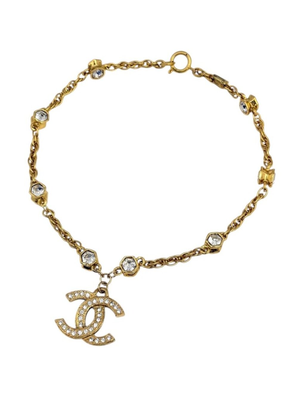Chanel Necklace CC Logo Rhinestone Gold